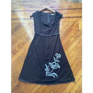 Eva Franco Brown Drapey Dress Embroidered Flower